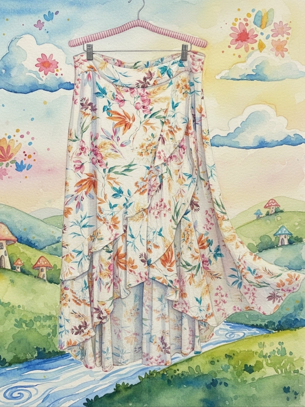 Women's Cream Multicolored Floral Ruffled Hi Lo Maxi Skirt Size 12 = Torrid 00